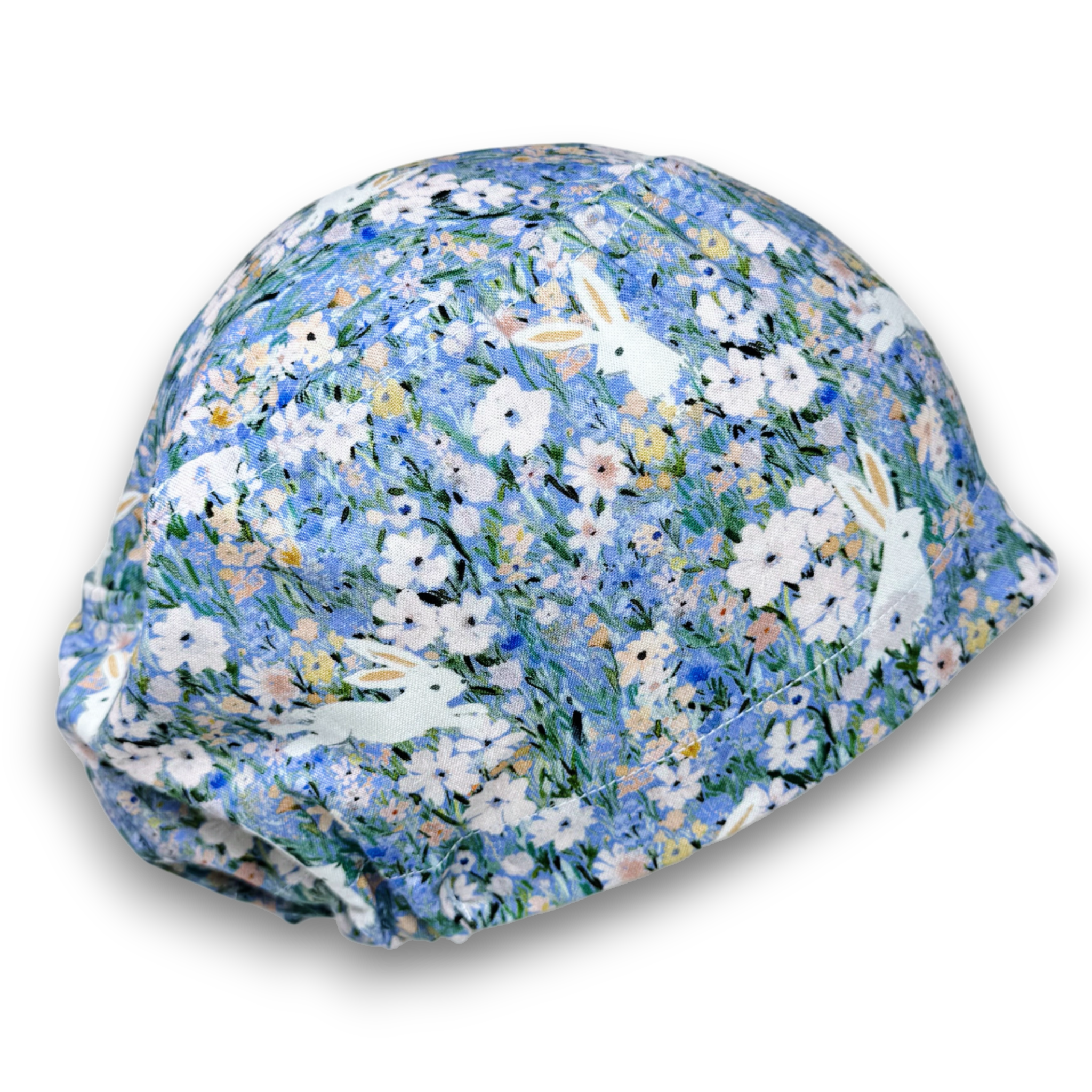 Spring Bunnies Euro scrub cap for women. Easter European satin lined surgical cap by Paradise Caps.