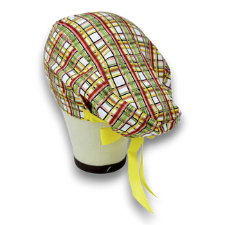 Autumn Plaid Euro scrub cap with ties for Women by Paradise Caps. Euro PLUS style.