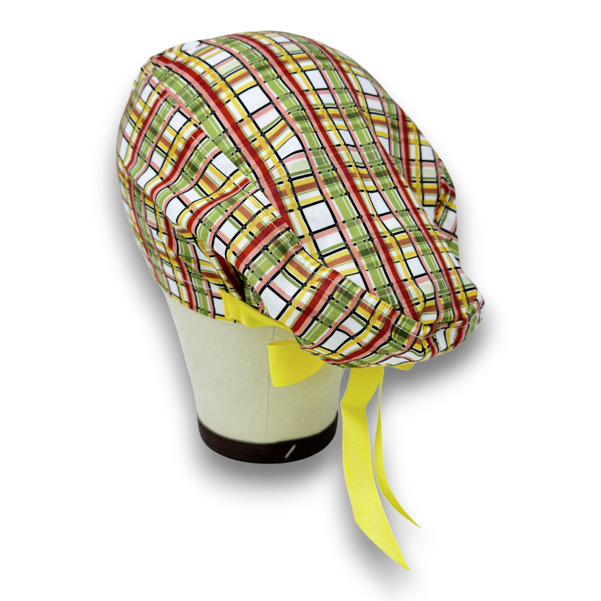 Autumn Plaid Euro scrub cap with ties for Women by Paradise Caps. Euro PLUS style.