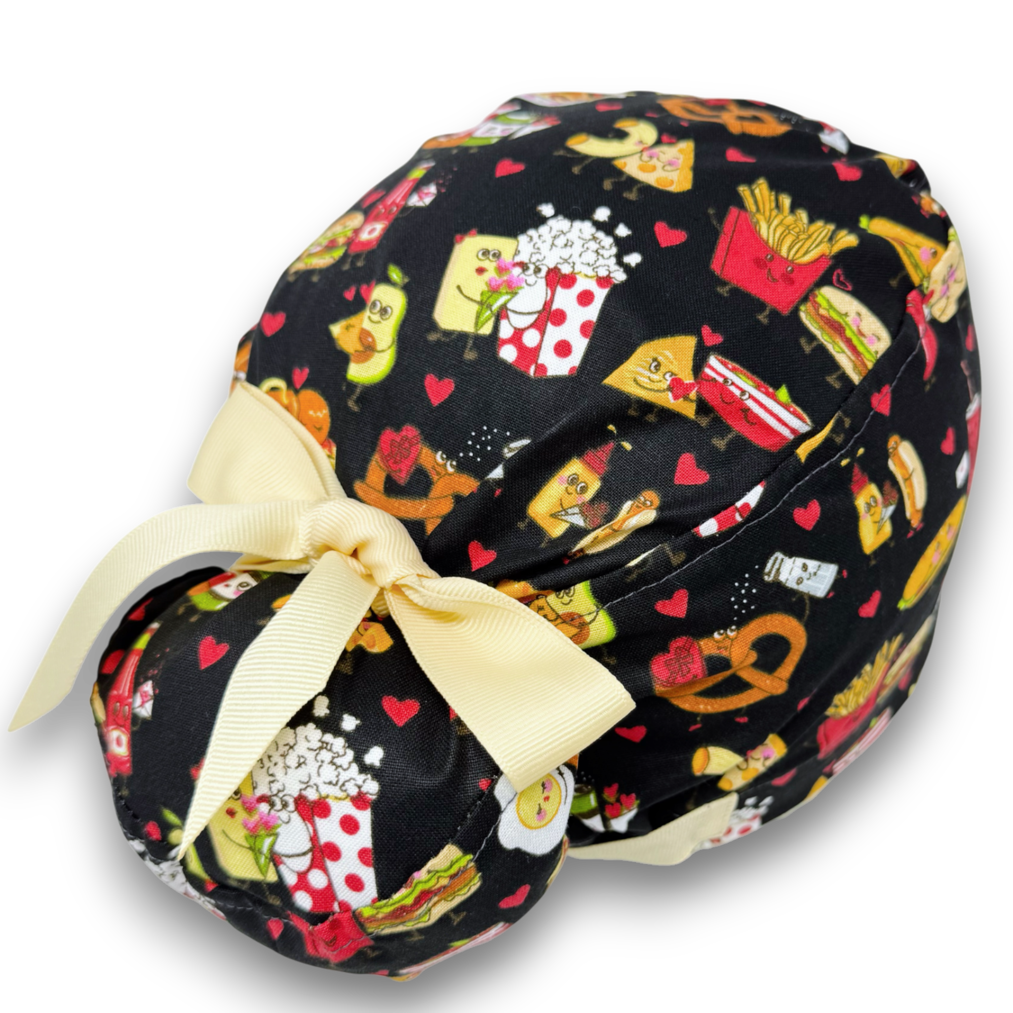 Food with Love Euro scrub cap with ties for Women by Paradise Caps. Euro PLUS style.
