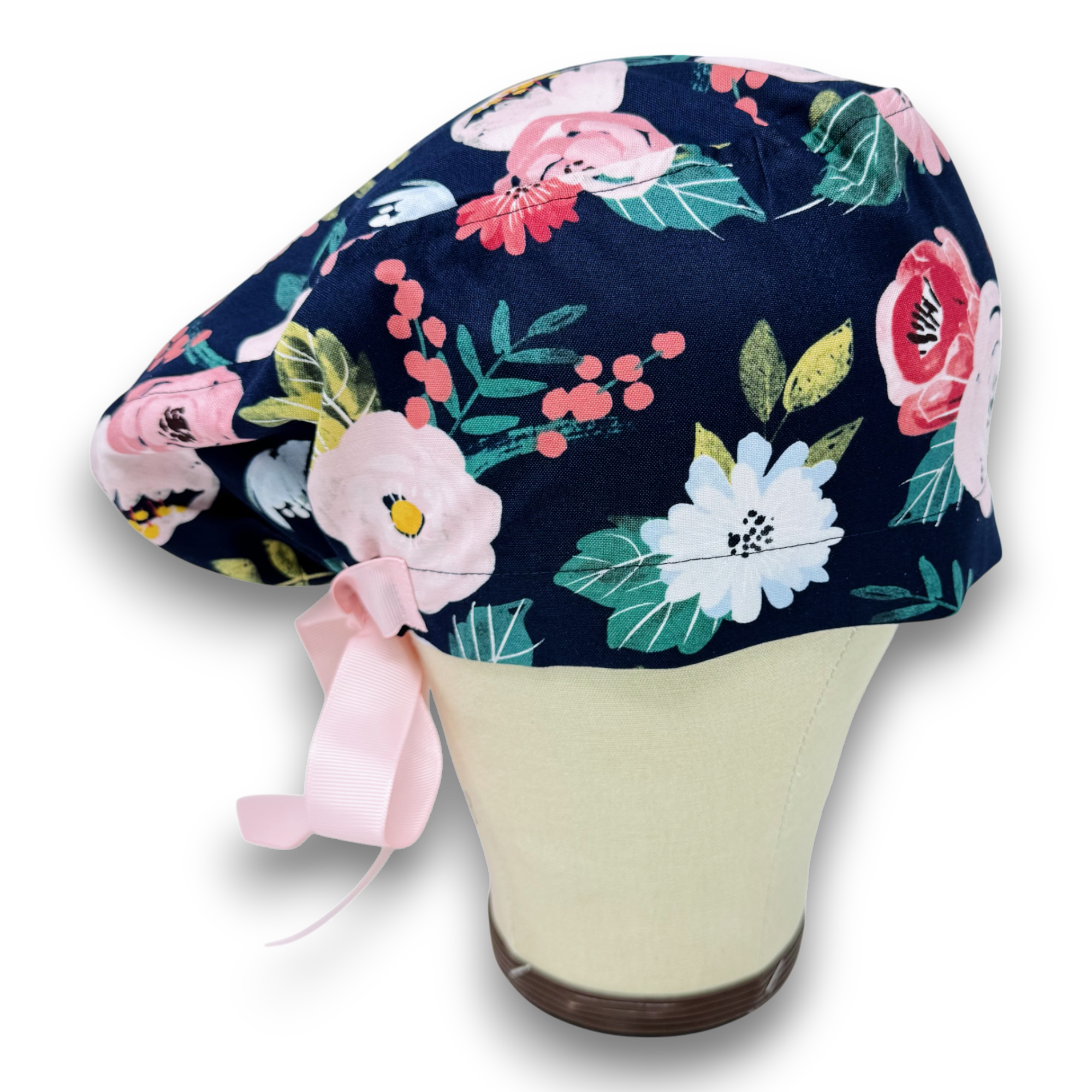 Flower Euro scrub cap with ties for Women by Paradise Caps. Euro PLUS style.