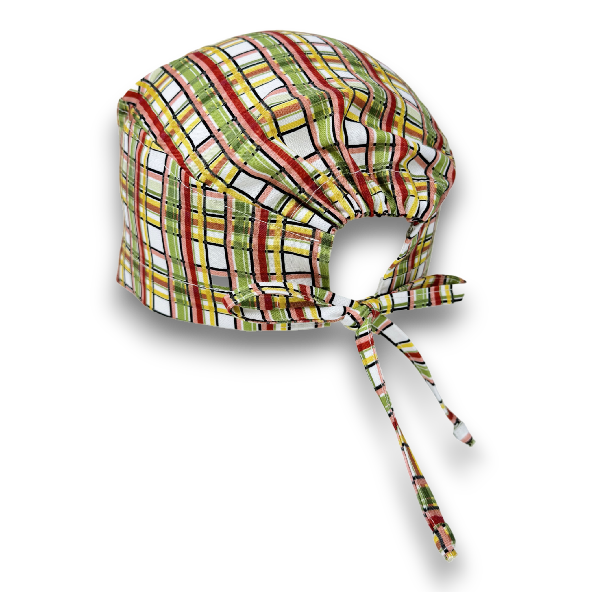 Autumn Plaid Skull tie-back style surgical scrub cap by Paradise Caps.