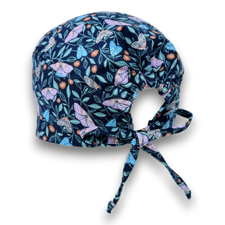Midnight Butterfly Skull tie-back style surgical scrub cap for men by Paradise Caps.