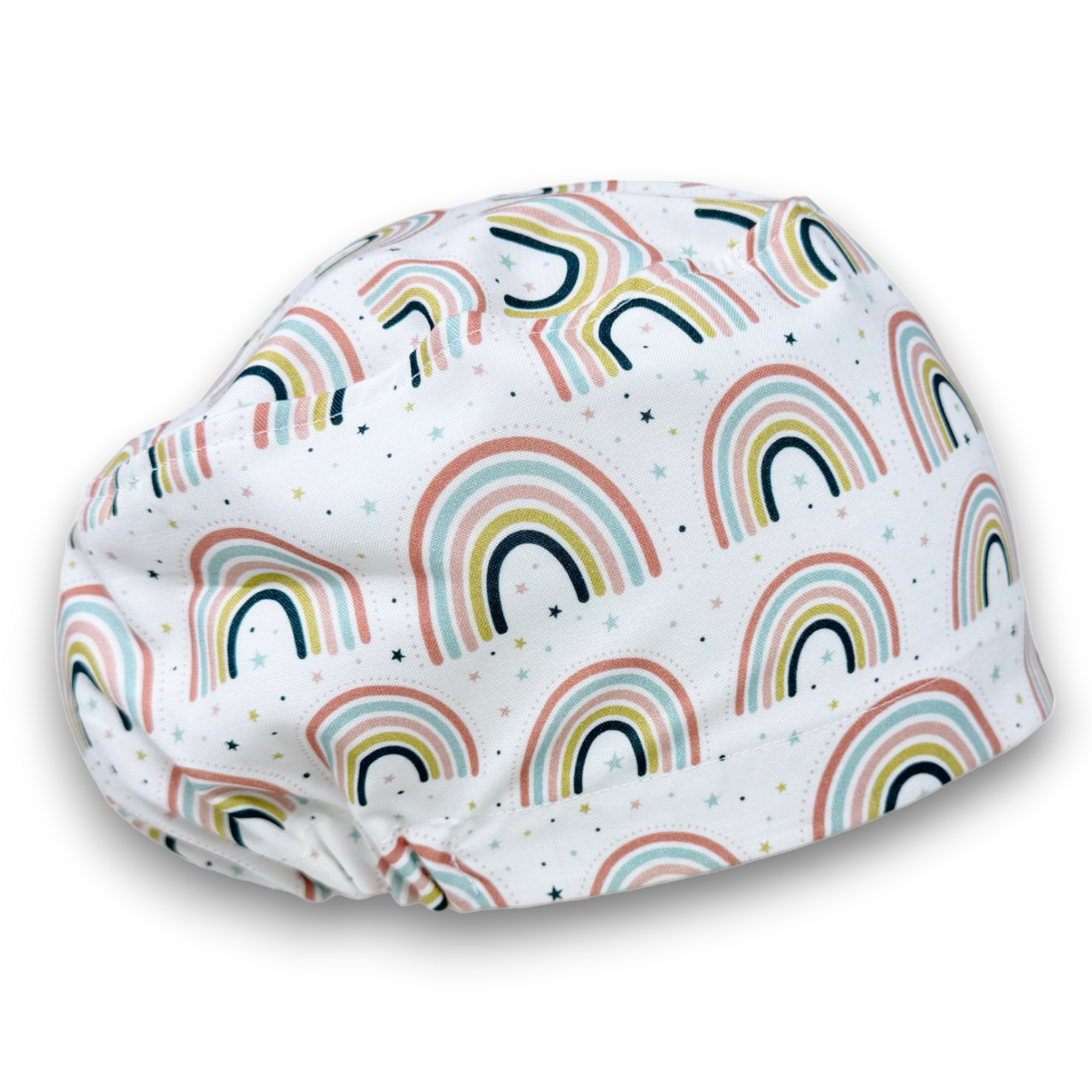 Cute rainbow euro Scrub Cap for Women with Satin Lined Option by Paradise Caps.