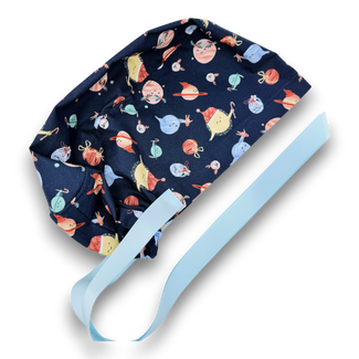 Holiday Planet Euro scrub cap with ties for Women by Paradise Caps. Euro PLUS style.
