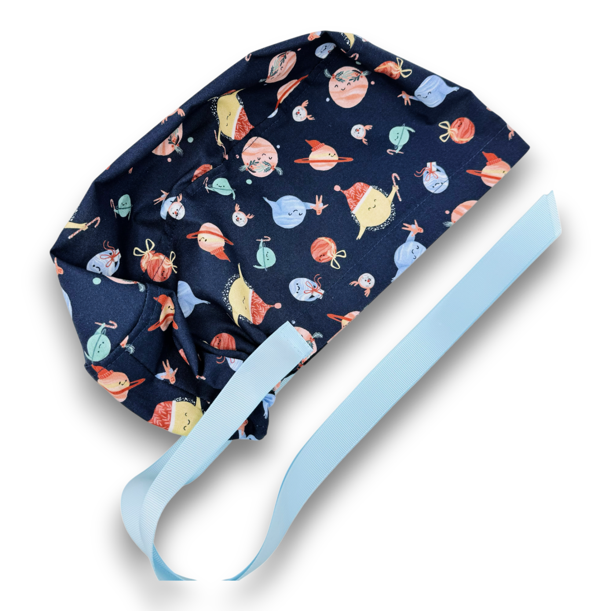 Holiday Planet Euro scrub cap with ties for Women by Paradise Caps. Euro PLUS style.