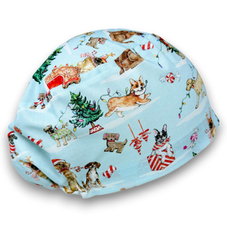 Christmas Dogs Euro Scrub Cap for Women with Satin Lined Option by Paradise Caps.