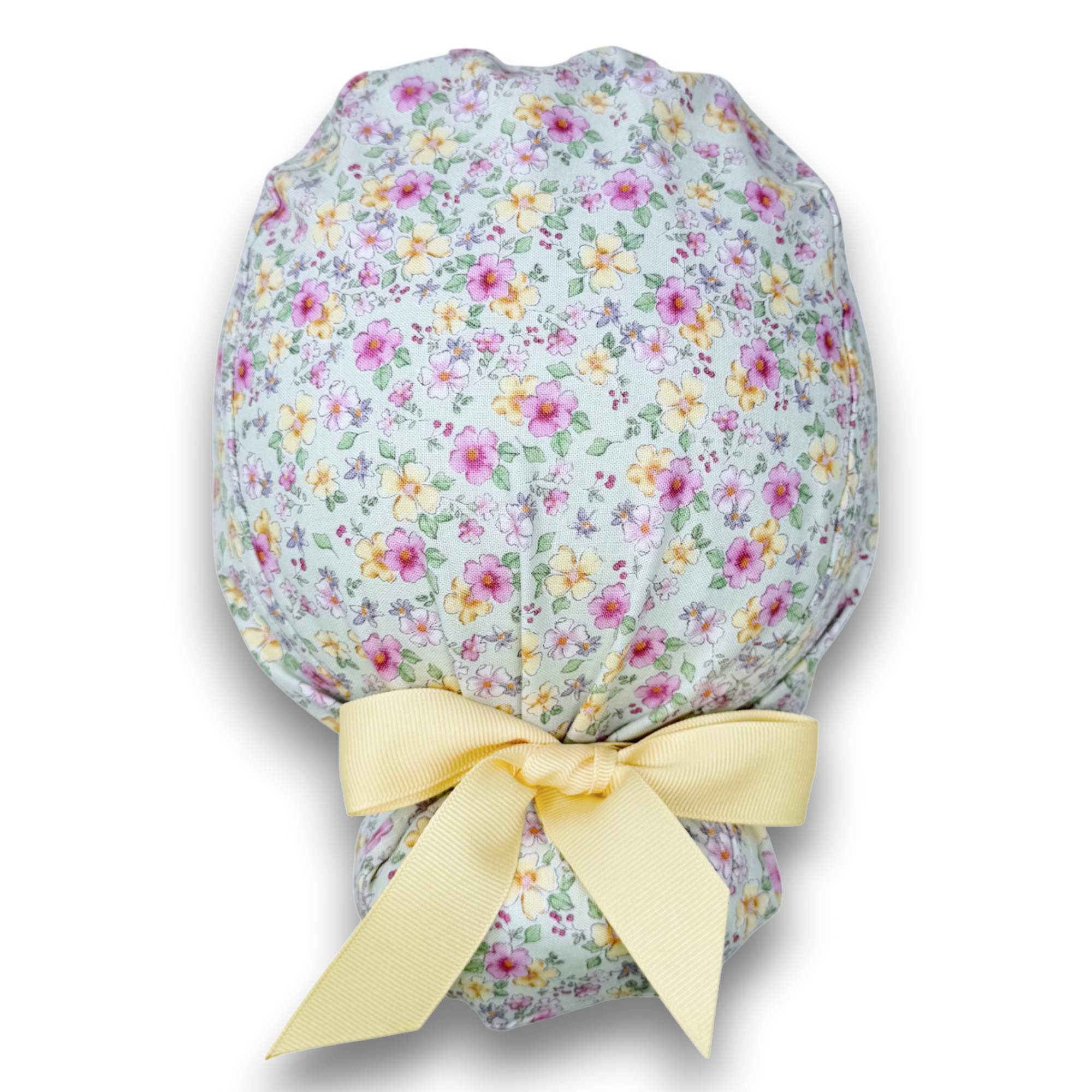 Floral Euro scrub cap with ties for Women by Paradise Caps. Euro PLUS style.