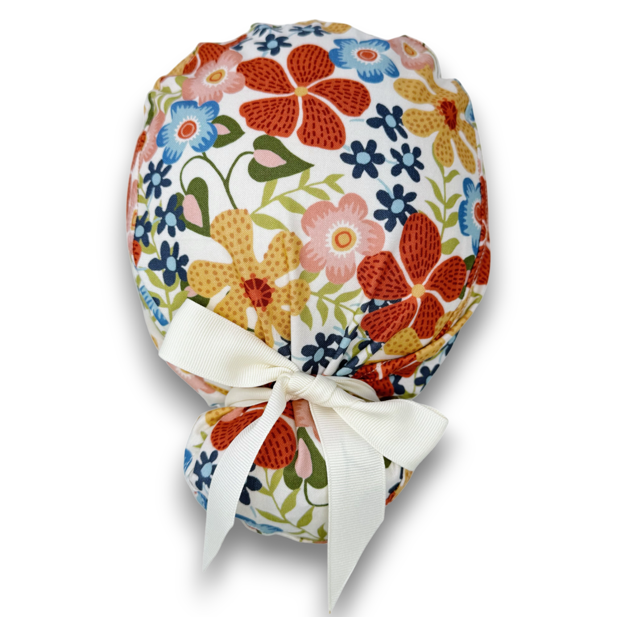 Retro Floral Euro scrub cap with ties for Women by Paradise Caps. Euro PLUS style.