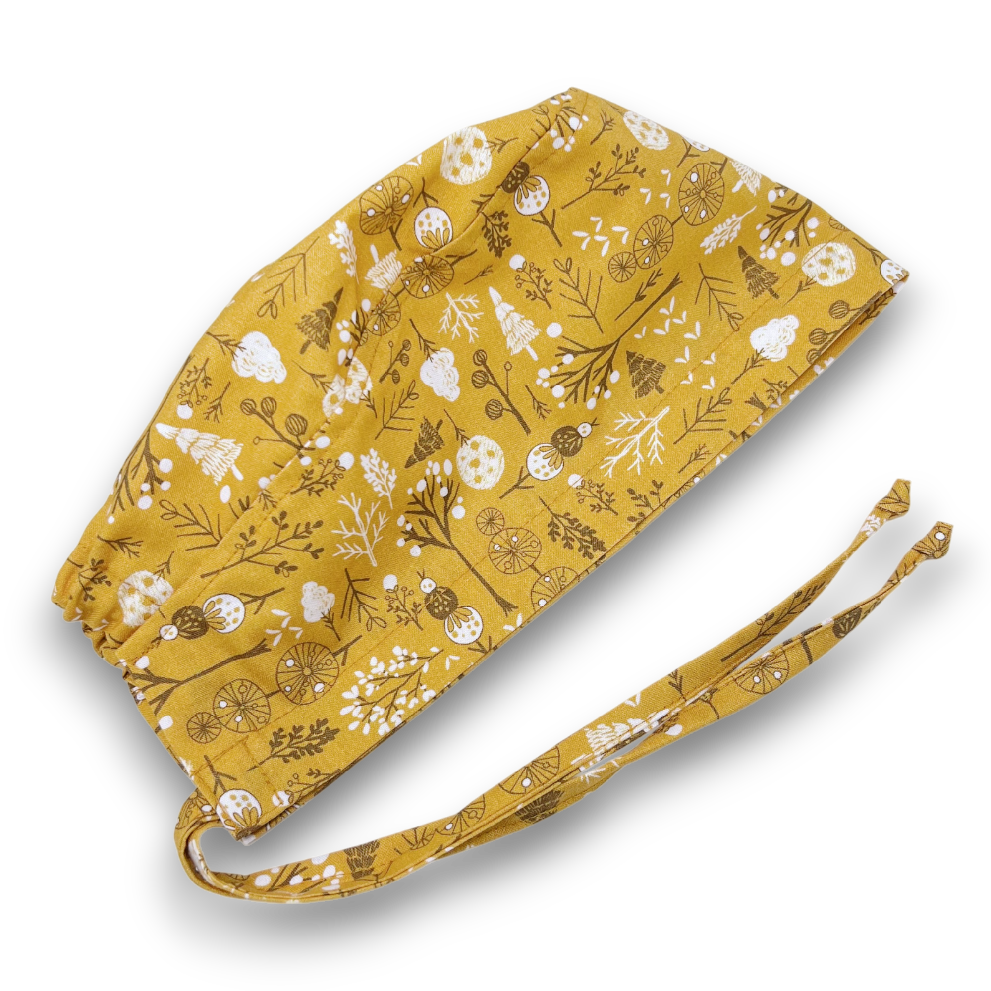 Floral winter Skull tie-back style surgical scrub cap by Paradise Caps.