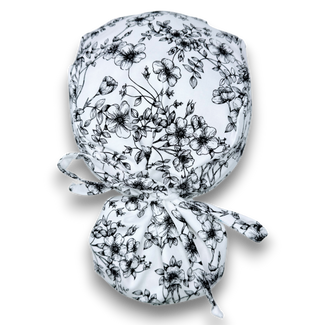 Floral Ponytail scrub cap for women with satin lined option by Paradise Caps.