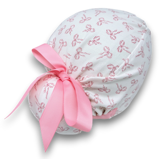 Pink Bows Euro scrub cap with ties for Women by Paradise Caps. Euro PLUS style.