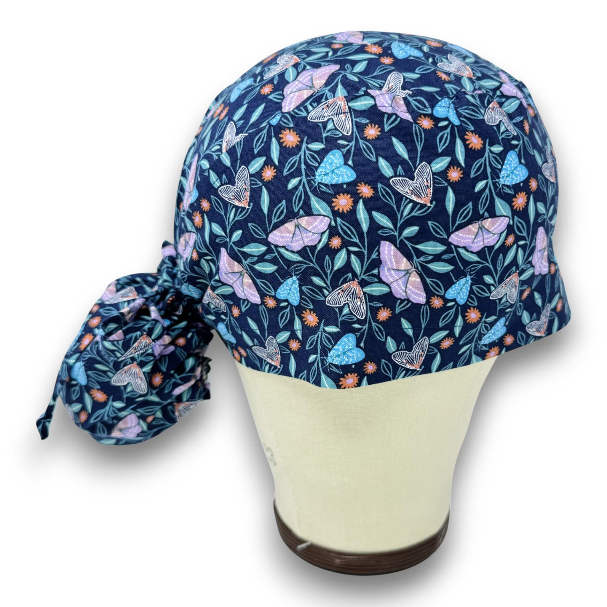 Midnight Butterfly Ponytail scrub cap for women with satin lined option by Paradise Caps.