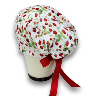 Strawberry Euro scrub cap with ties for Women by Paradise Caps. Euro PLUS style.