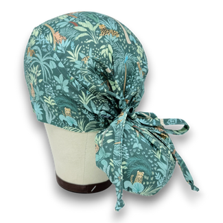 Ponytail scrub cap for women. Tropical Print Surgical hat with satin lined option by Paradise Caps.
