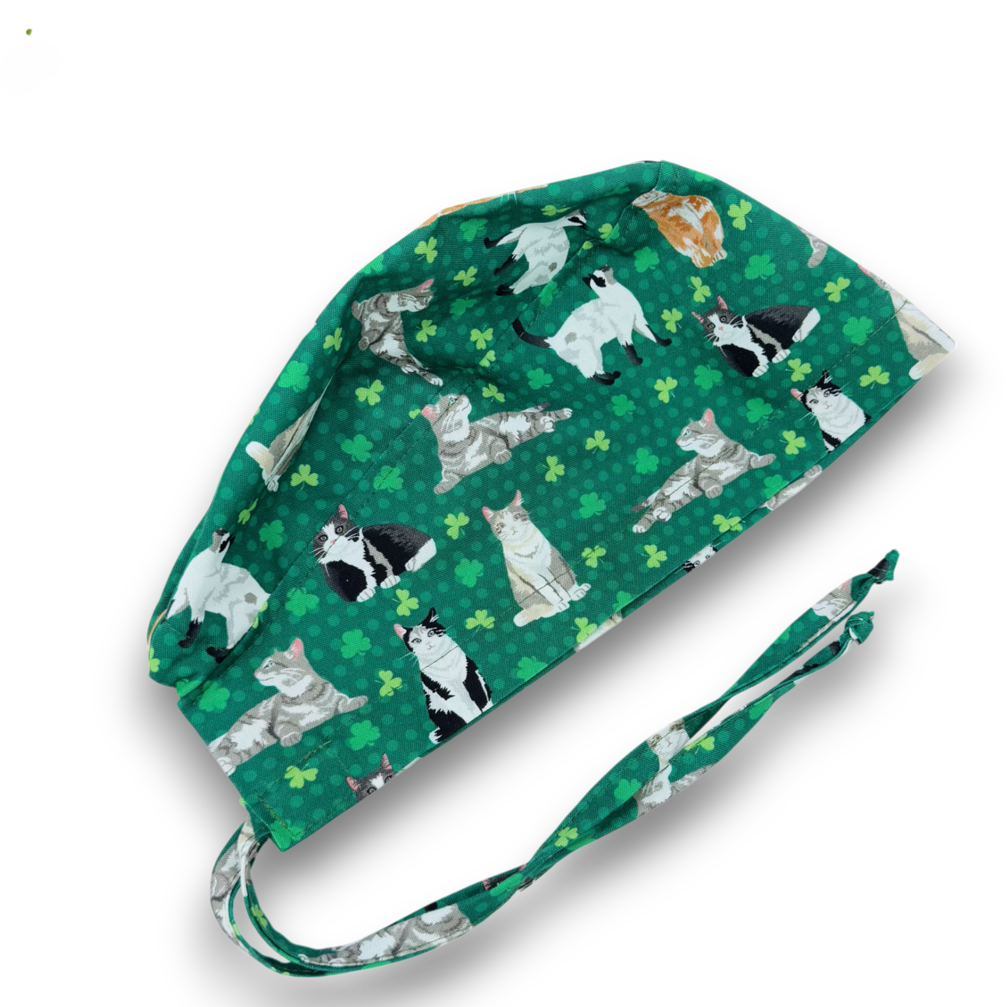 St. Patrick’s Day Skull tie-back style surgical scrub cap by Paradise Caps.