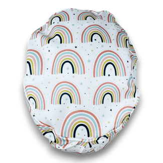 Cute rainbow euro Scrub Cap for Women with Satin Lined Option by Paradise Caps.