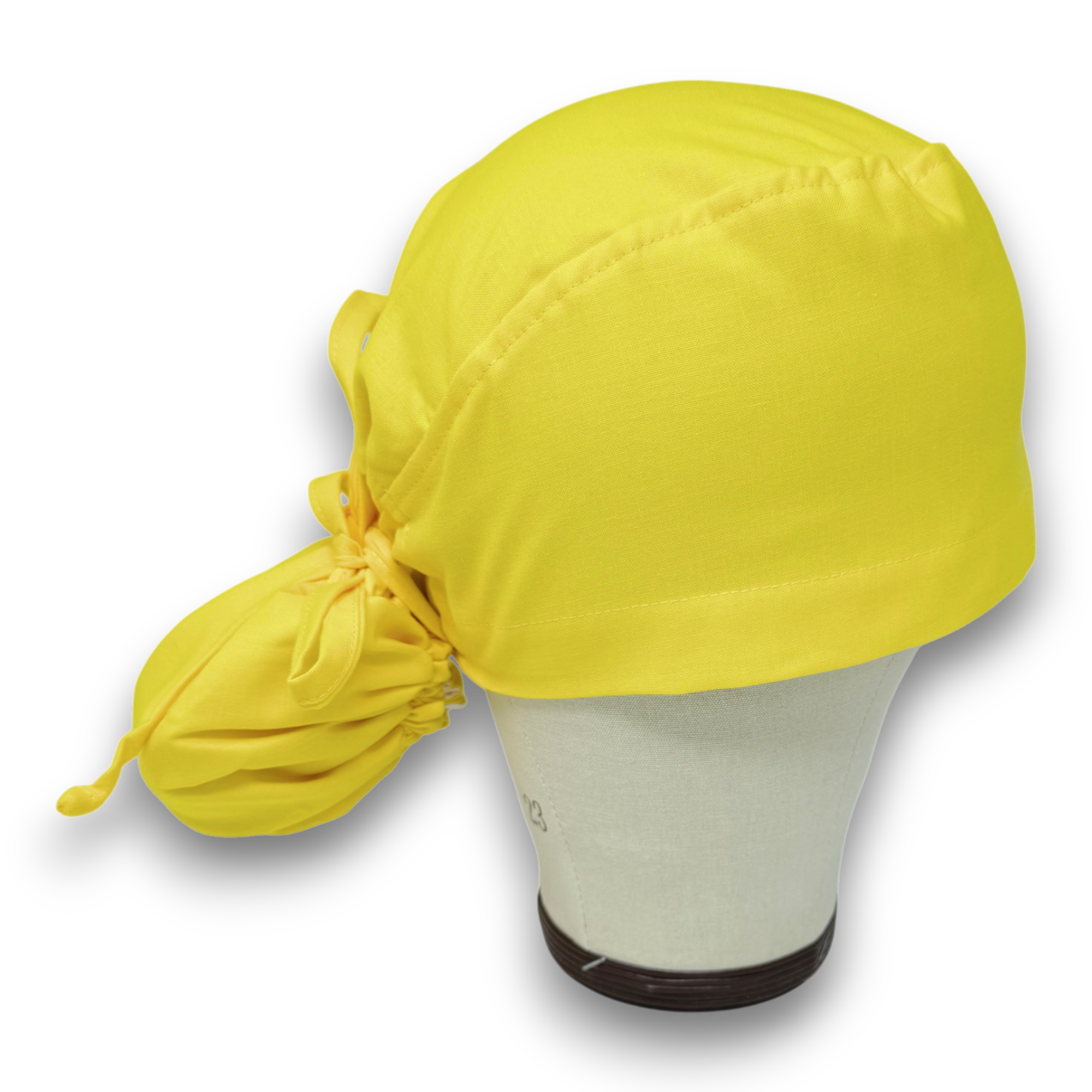 Solid yellow Ponytail scrub cap for women with satin lined option by Paradise Caps.
