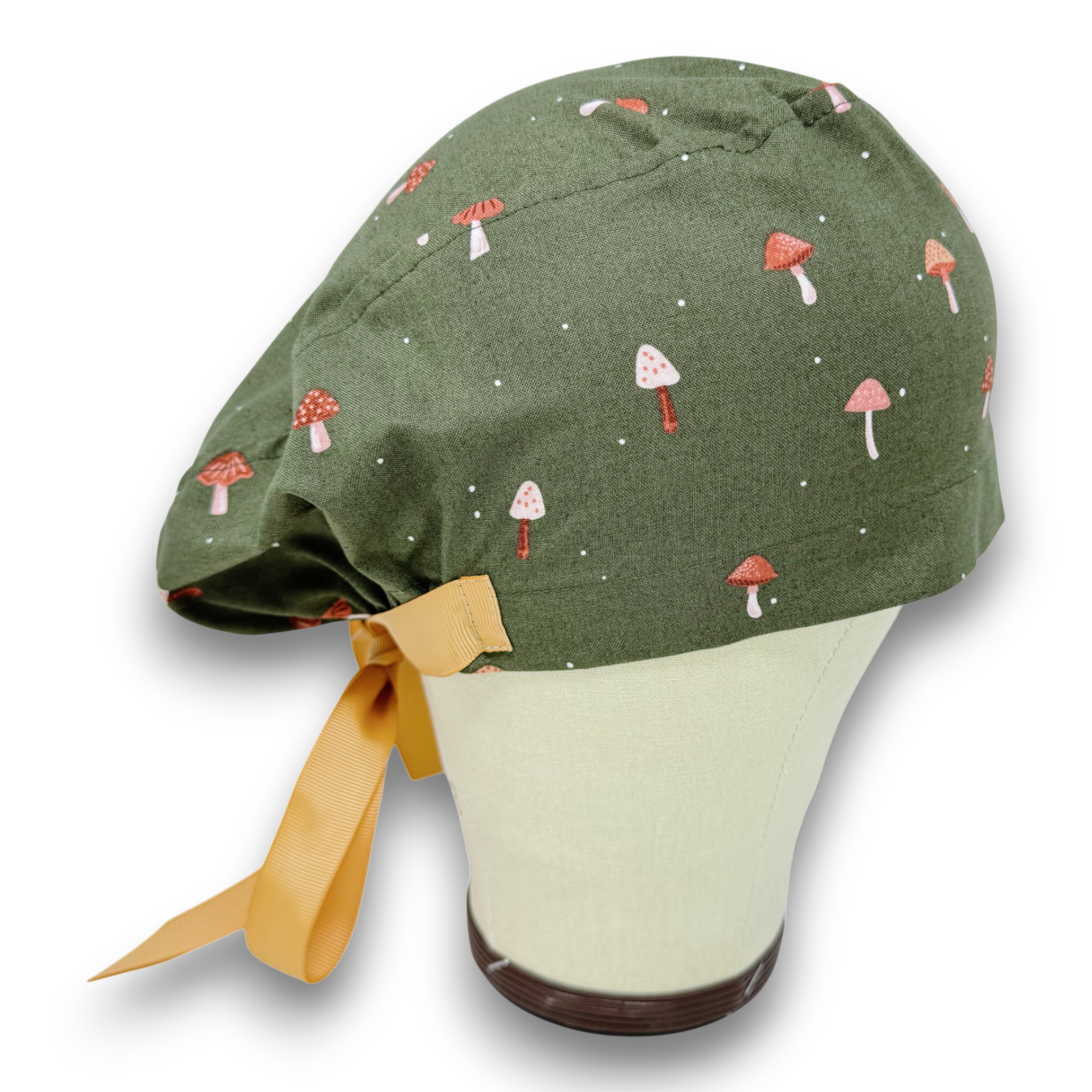 Autumn Mushroom Euro scrub cap with ties for Women by Paradise Caps. Euro PLUS style.
