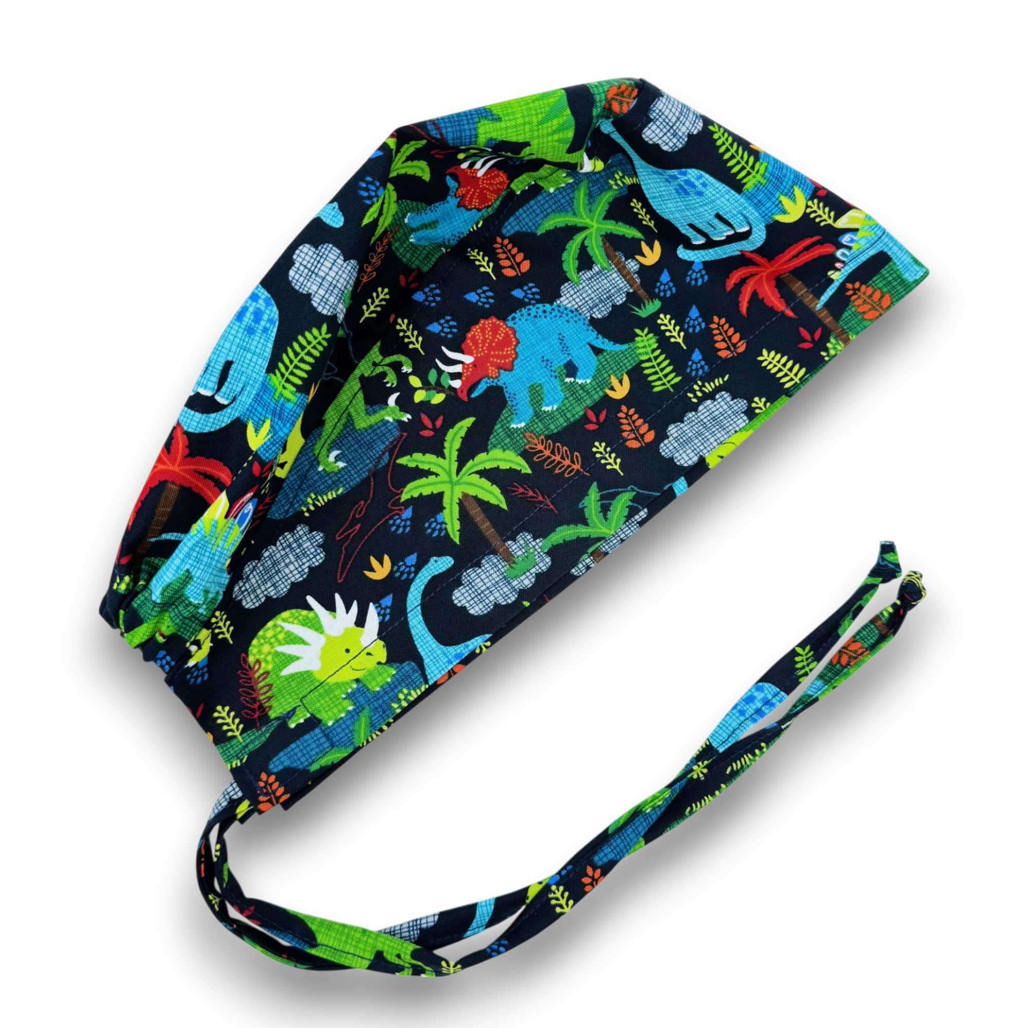 Dinosaur Skull tie-back style surgical scrub cap for men by Paradise Caps.