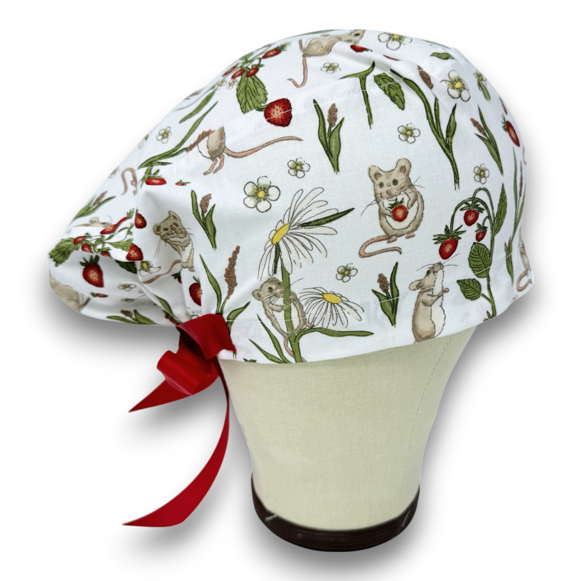 Meadow Mice Euro scrub cap with ties for Women by Paradise Caps. Euro PLUS style.
