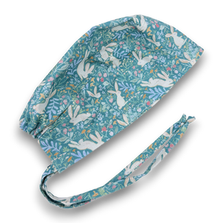 Surgical scrub cap. Bunny Garden Skull tie-back style scrub hat by Paradise Caps. Easter.