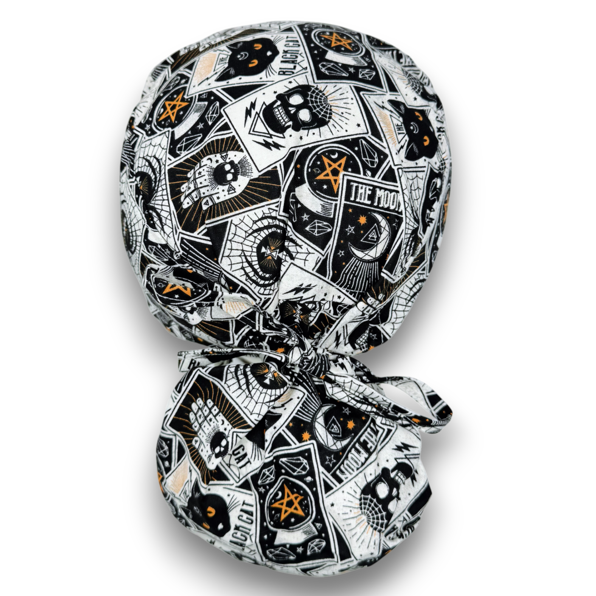 Halloween Ponytail scrub cap for women with satin lined option by Paradise Caps.