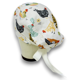Chickens Euro scrub cap with ties for Women by Paradise Caps. Euro PLUS style.