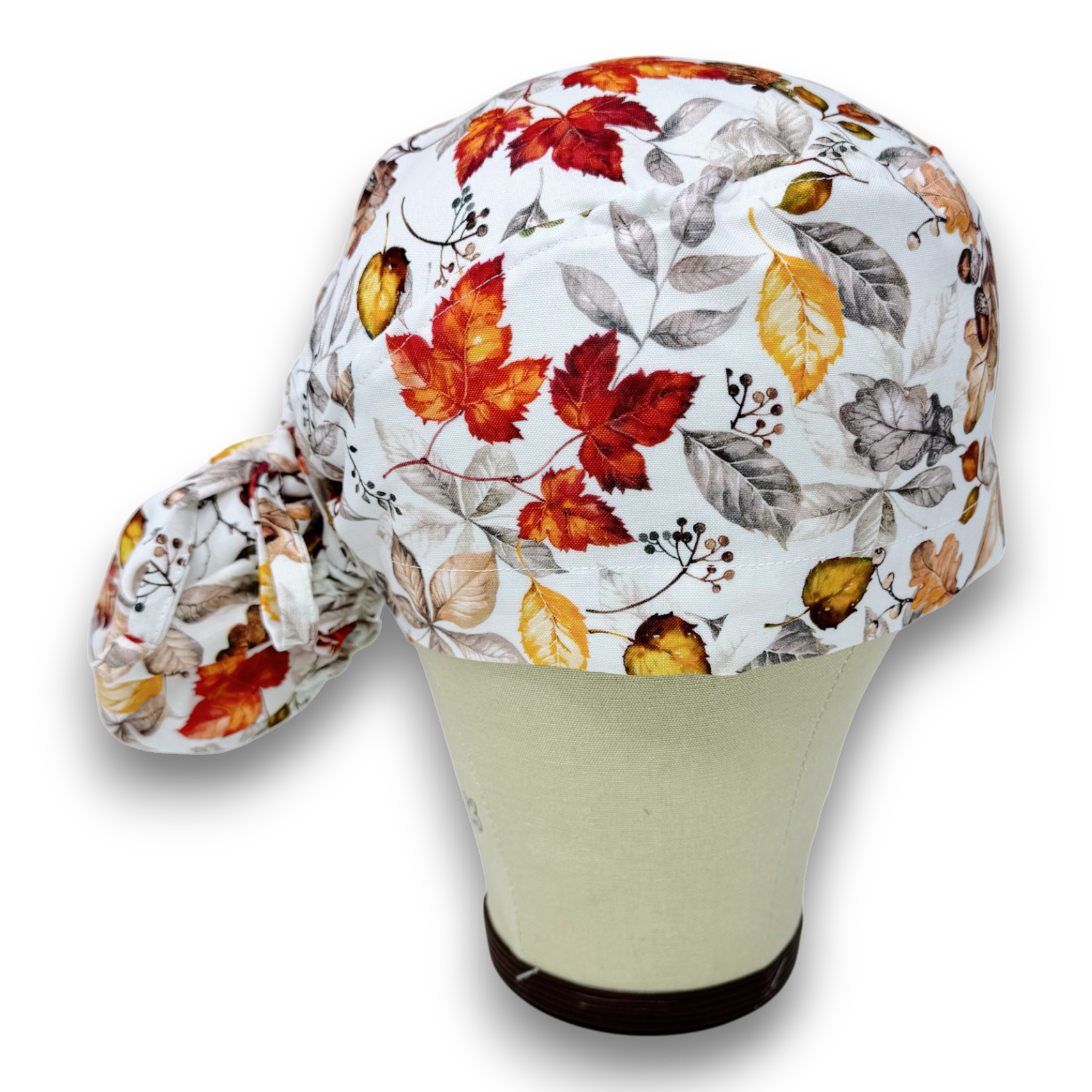 Fall Acorns And Leaves Ponytail scrub cap for women with satin lined option by Paradise Caps.