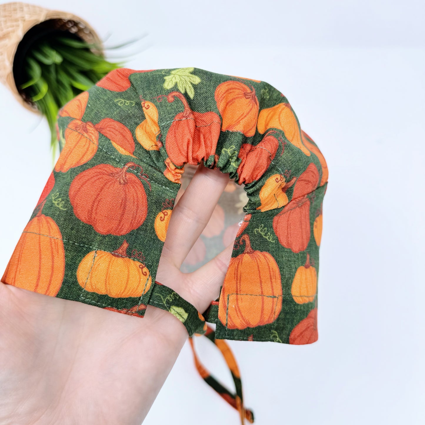 Dark Green Rustic Pumpkins regular surgical cap. Scrub caps for women and men.