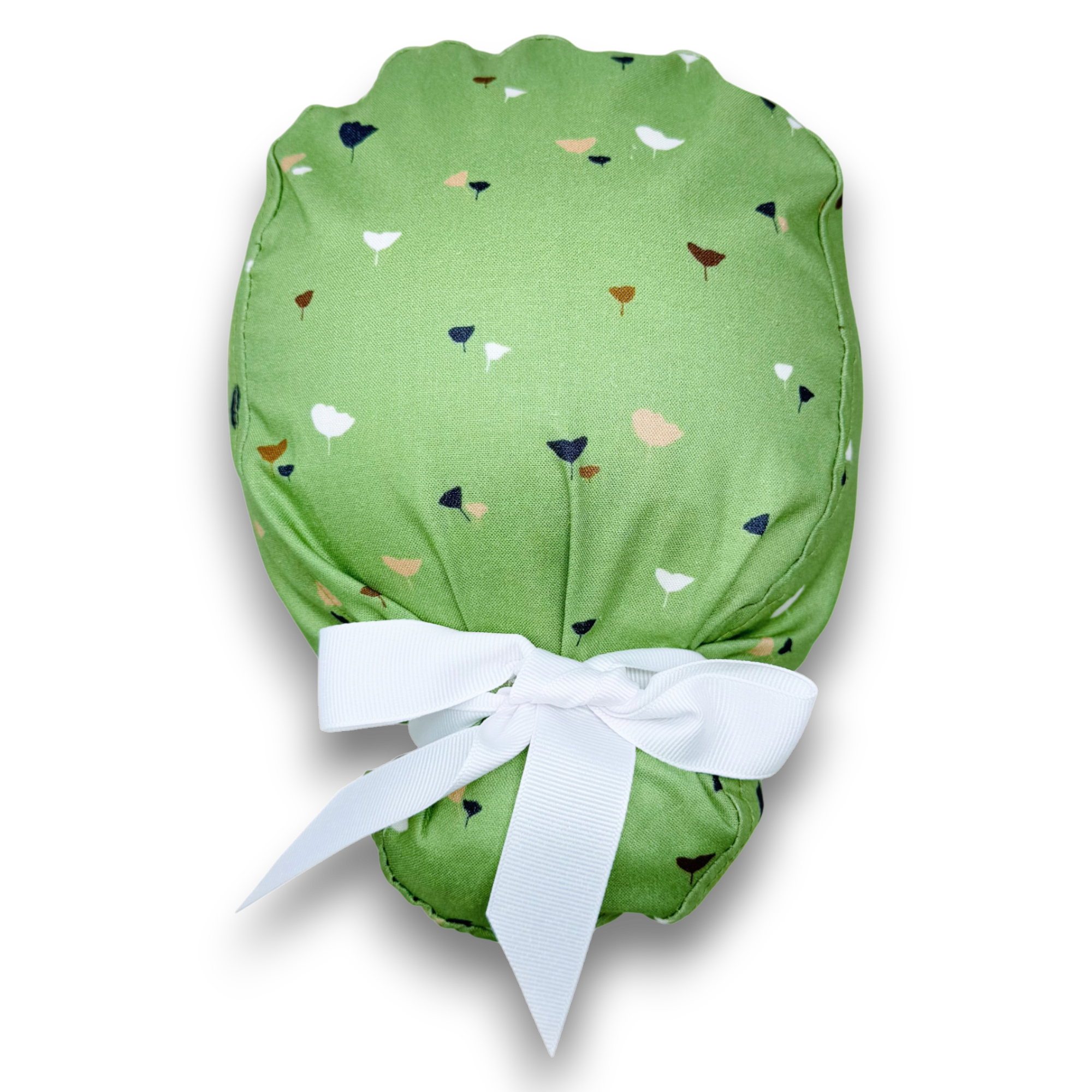 Ginko Euro scrub cap with ties for women. Plant European satin lined surgical cap by Paradise Caps. Euro PLUS style.