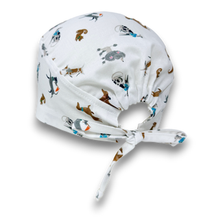 Mens Surgical scrub cap. Funny dogs tie back scrub hat by Paradise Caps.