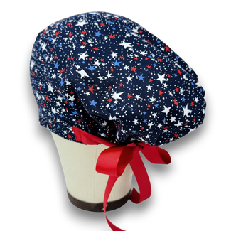 Star Euro scrub cap with ties for Women by Paradise Caps. Euro PLUS style. Blue