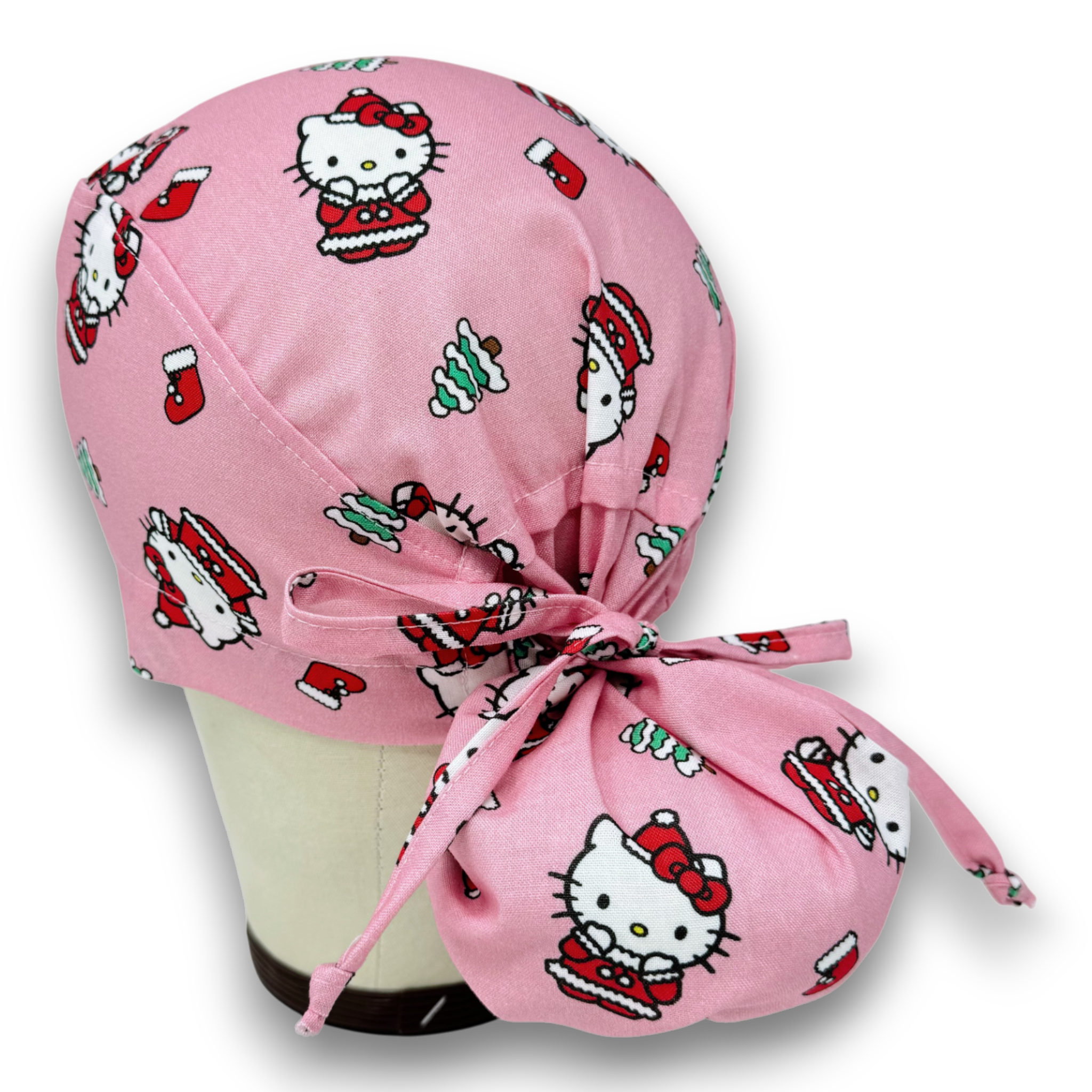 Christmas Ponytail scrub cap for women with satin lined option by Paradise Caps.
