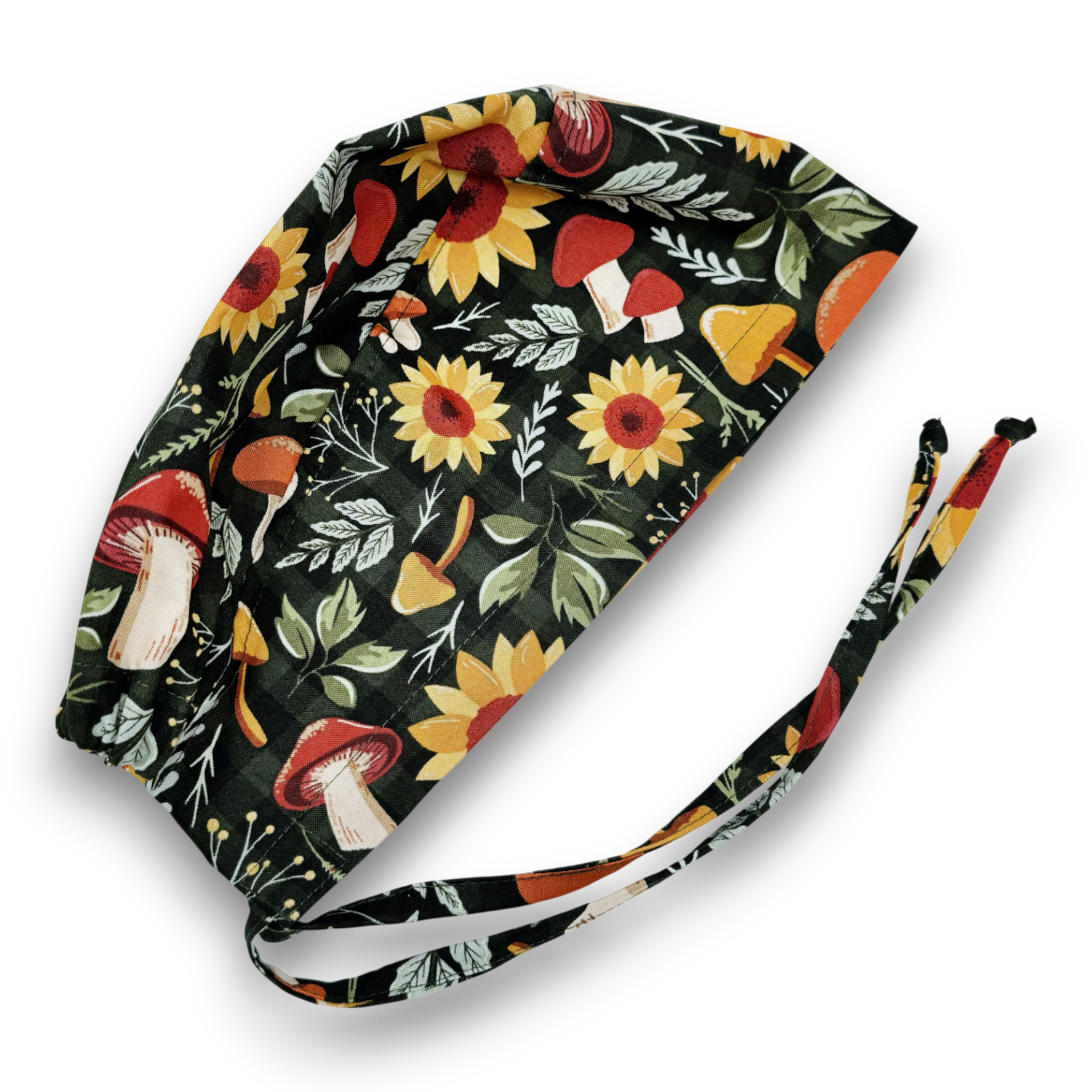 Fall flower Skull tie-back style surgical scrub cap for men by Paradise Caps.