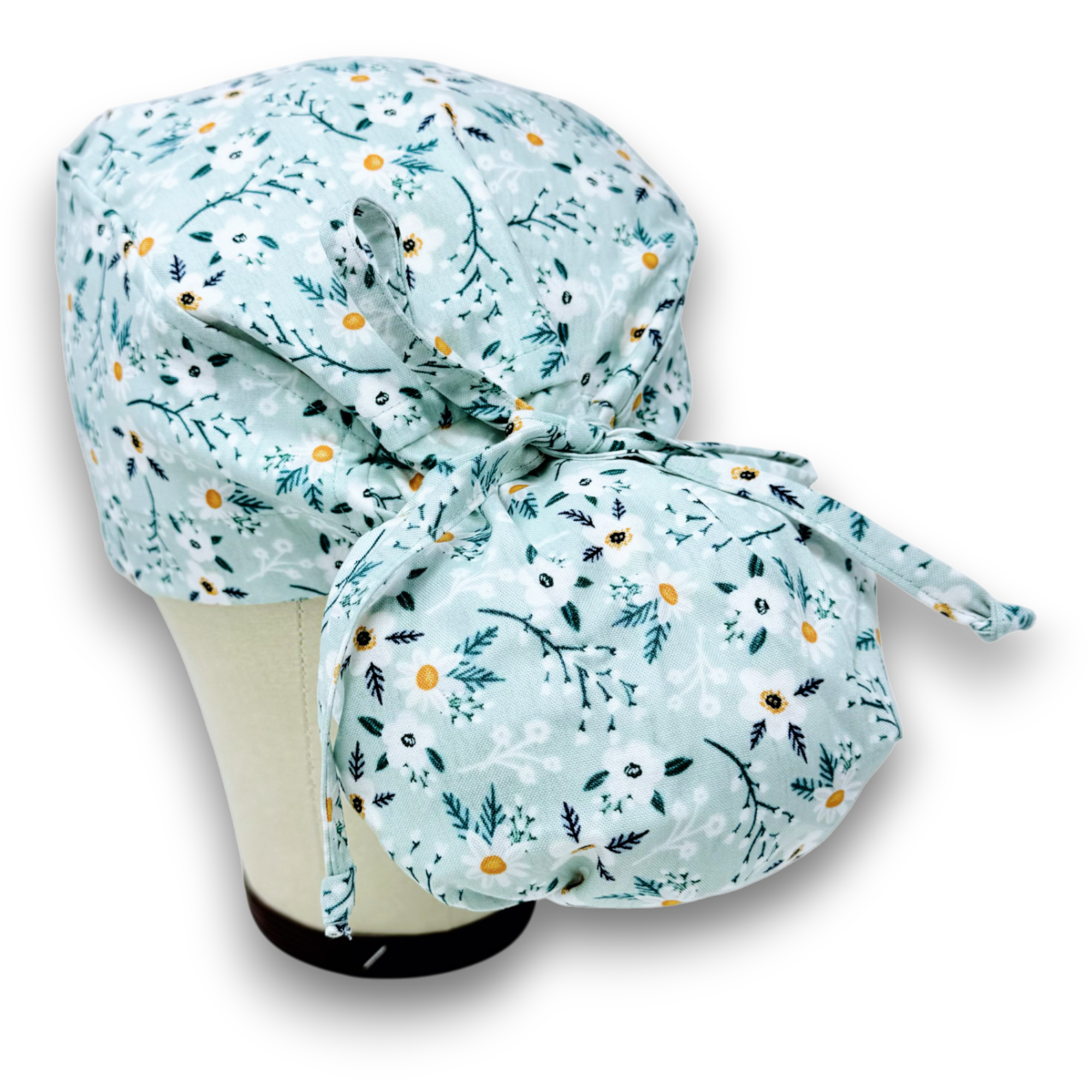 Floral Ponytail scrub cap for women with satin lined option by Paradise Caps.