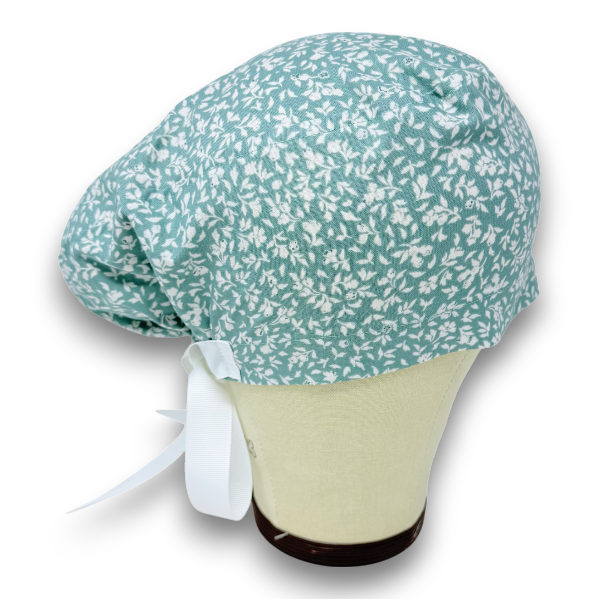 Floral Euro scrub cap with ties for Women by Paradise Caps. Euro PLUS style.