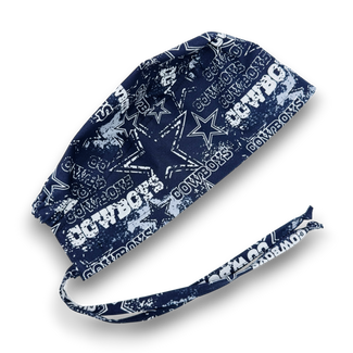 Cowboys Men's surgical cap. Navy skull tie-back style scrub cap by Paradise Caps.