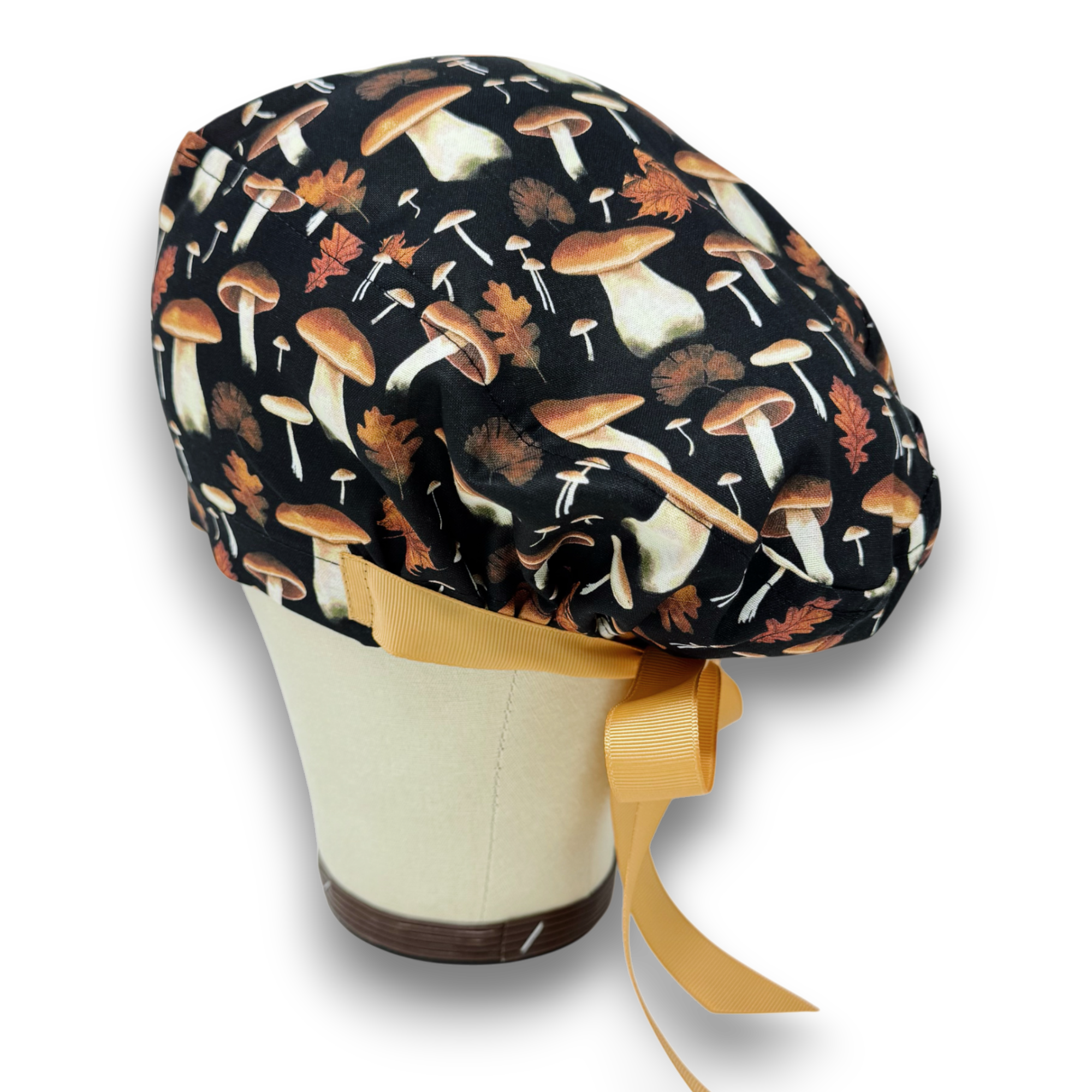 Mushroom Euro Scrub Cap for Women. Euro Scrub Cap style with ties by ParadiseCaps. Fall European Surgical cap with Satin Lined Option.