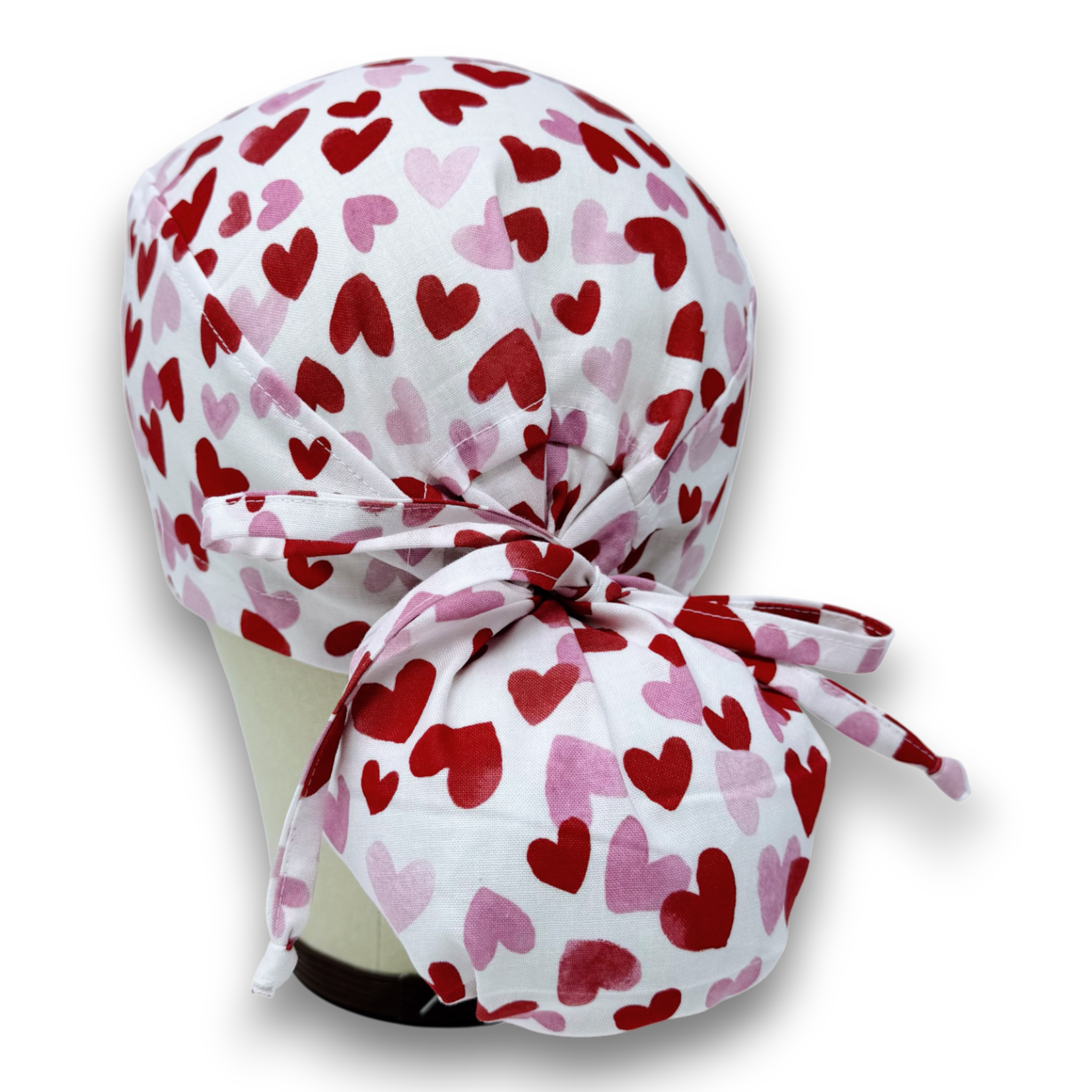 Valentine's day Ponytail scrub cap for women with satin lined option by Paradise Caps.
