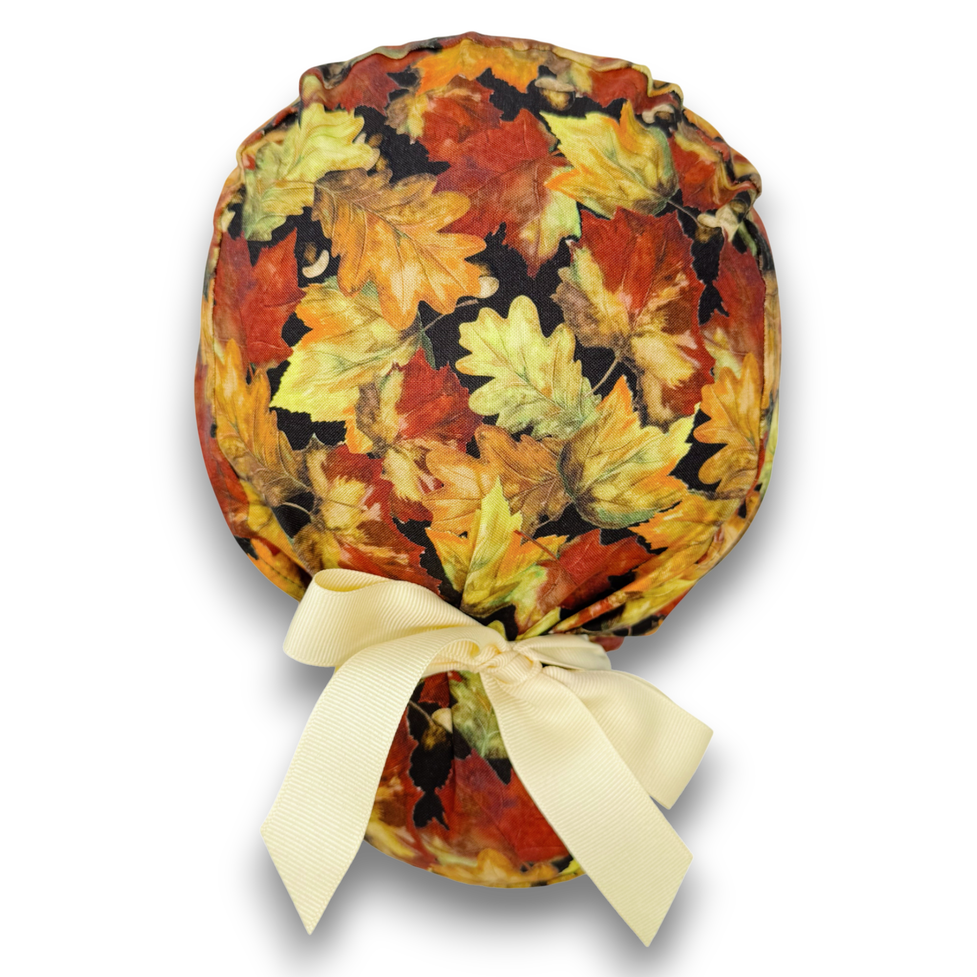 Fall leaves Euro scrub cap with ties for Women by Paradise Caps. Euro PLUS style.