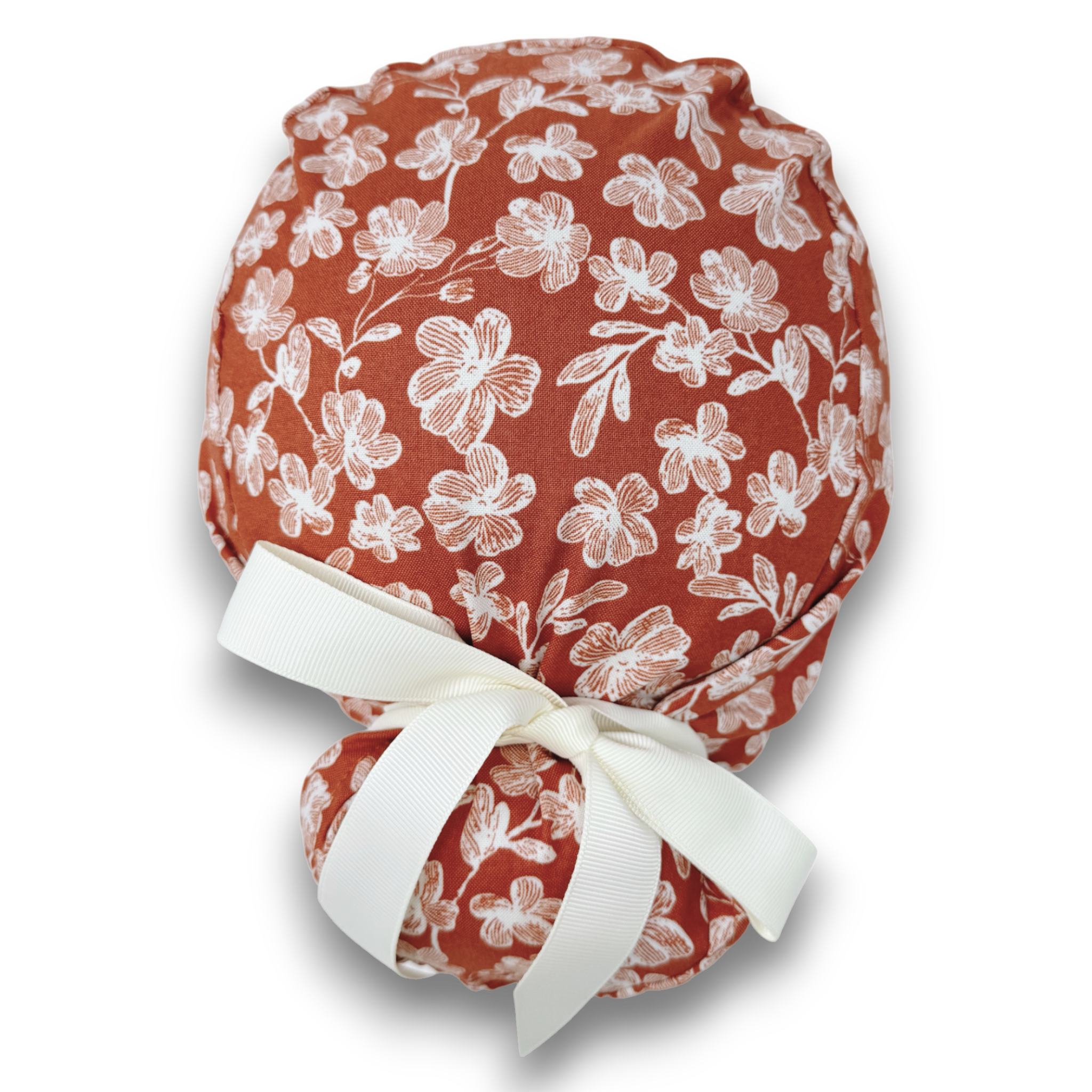 Floral Euro scrub cap with ties for Women by Paradise Caps. Euro PLUS style.