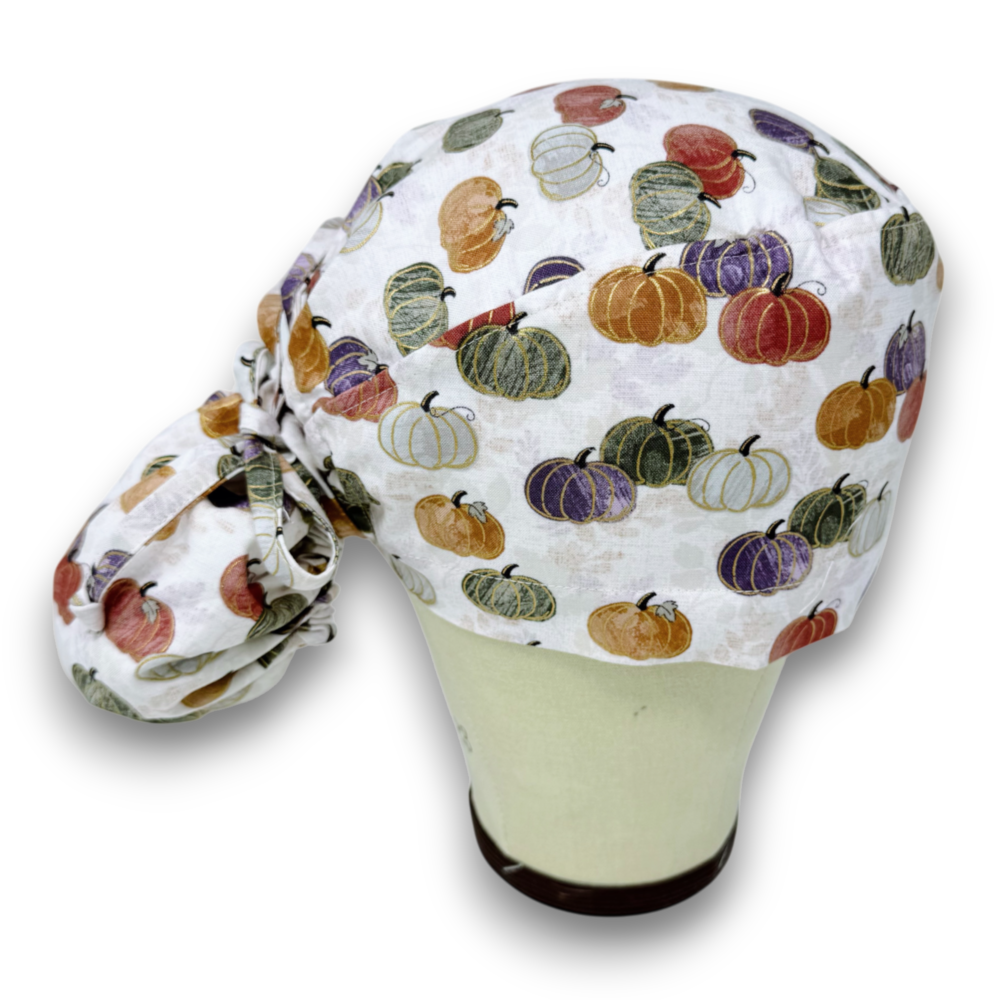 Pumpkin Ponytail scrub cap for women with satin lined option by Paradise Caps.