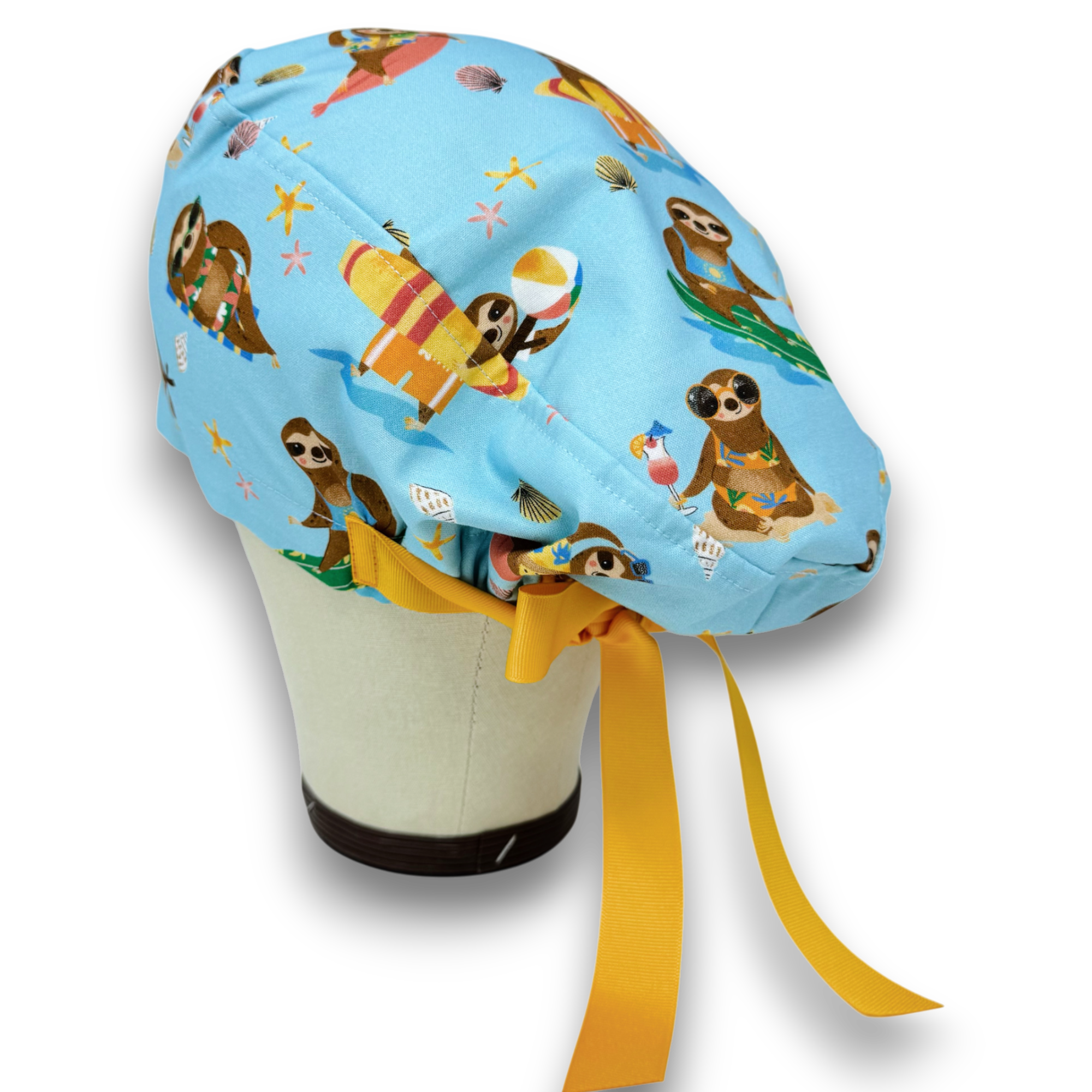 Sloth Euro scrub cap with ties for Women by Paradise Caps. Euro PLUS style.
