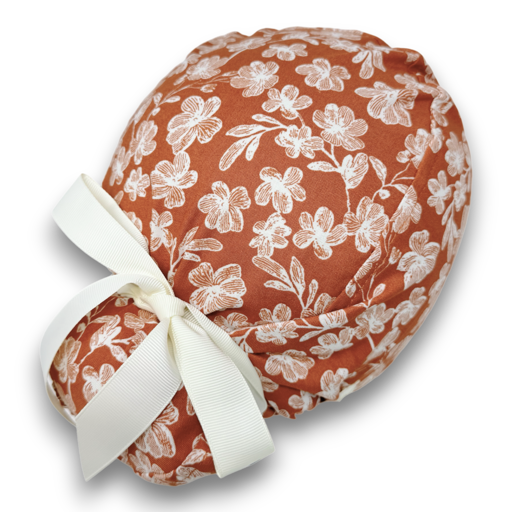 Floral Euro scrub cap with ties for Women by Paradise Caps. Euro PLUS style.