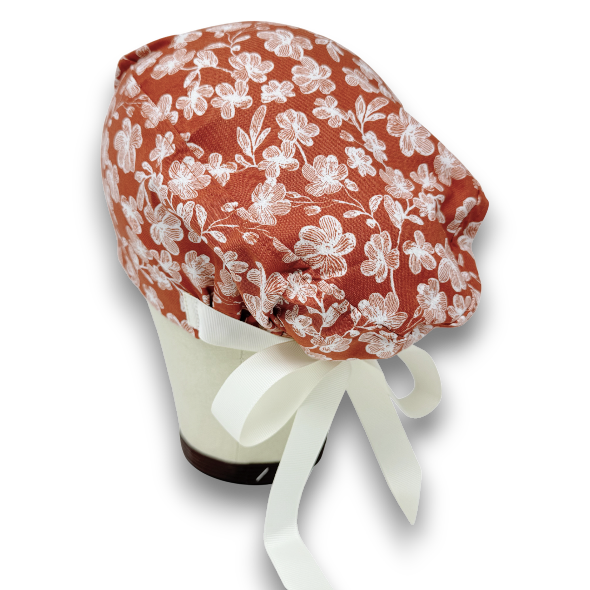 Floral Euro scrub cap with ties for Women by Paradise Caps. Euro PLUS style.