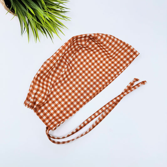 Rustic Check Rust regular surgical cap. Scrub caps for women and men.