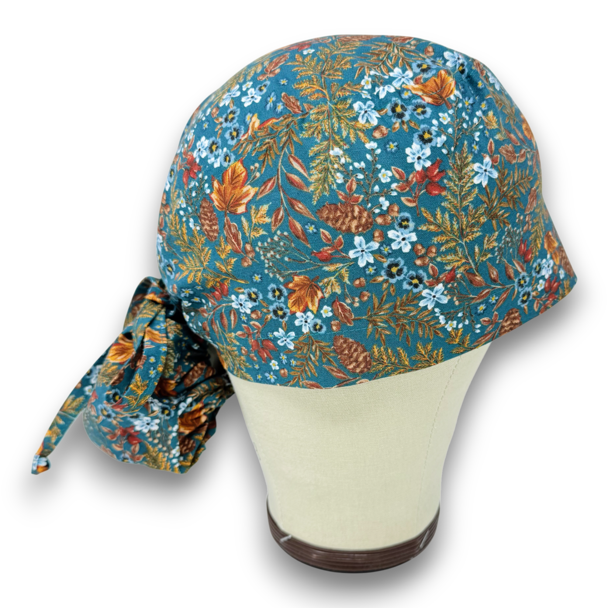 Floral leaves Ponytail scrub cap for women with satin lined option by Paradise Caps.