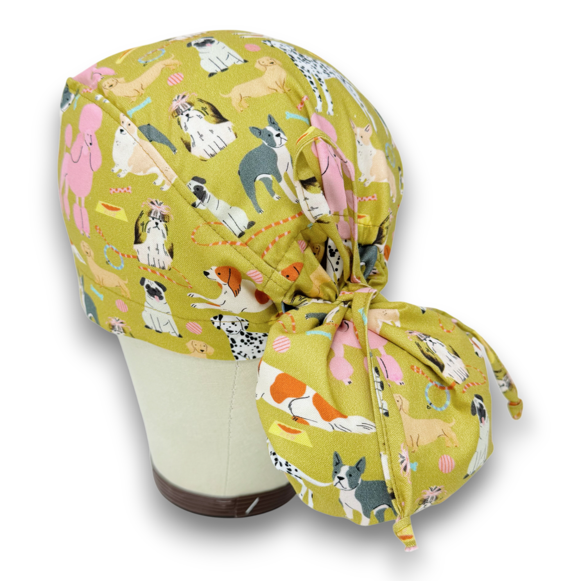 Dog Ponytail scrub cap by Paradise Caps. Funny Surgical cap for women with satin lined option.