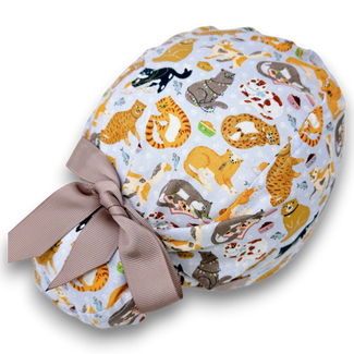 Cat Euro scrub cap with ties for Women by Paradise Caps. Euro PLUS style.